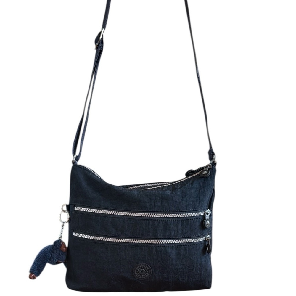 Kipling Navy Travel Crossbody Bag with Double Zippered Pockets and Ape Monkey